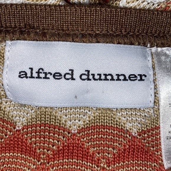 Alfred Dunner Knit Top Crochet Going Native Scalloped Brown Cream Rust Size M - Picture 7 of 10